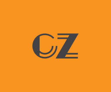 Canlı turuncu arkaplan üzerinde geometrik elementlerle kalın siyah harf 'CZ', markalaşma, tasarım veya modern yaratıcı projeler için ideal.