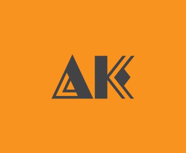 Canlı turuncu arkaplan üzerinde geometrik elementlerle kalın siyah harf, markalaşma, tasarım veya modern yaratıcı projeler için ideal.