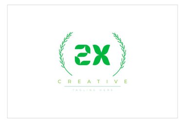 ZX Yeşil Minimalist Logo Tasarımı Doğal Yapraklar ve Metin Elementleri. Taze doğa ve sağlıklı yaprak logosu tasarımı.
