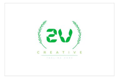 ZV Green Minimalist Logo Tasarımı Doğal Yapraklar ve Metin Elementleri. Taze doğa ve sağlıklı yaprak logosu tasarımı.