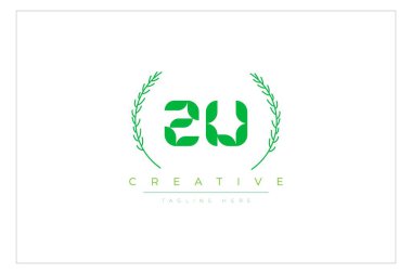 Doğal Yapraklar ve Metin Elementleri içeren ZU Yeşil Minimalist Logo Tasarımı. Taze doğa ve sağlıklı yaprak logosu tasarımı.