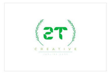ZT Green Minimalist Logo Tasarımı Doğal Yapraklar ve Metin Elementleri. Taze doğa ve sağlıklı yaprak logosu tasarımı.