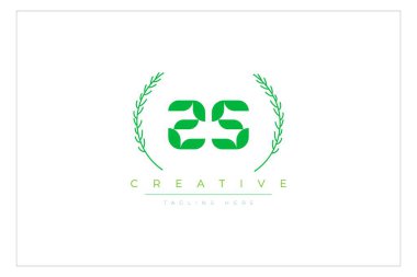 ZS Green Minimalist Logo Tasarımı Doğal Yapraklar ve Metin Elementleri. Taze doğa ve sağlıklı yaprak logosu tasarımı.