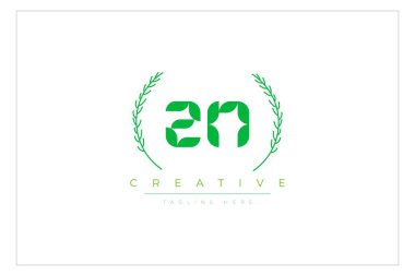 ZN Yeşil Minimalist Logo Tasarımı Doğal Yapraklar ve Metin Elementleri. Taze doğa ve sağlıklı yaprak logosu tasarımı.