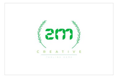 ZM Yeşil Minimalist Logo Tasarımı Doğal Yapraklar ve Metin Elementleri. Taze doğa ve sağlıklı yaprak logosu tasarımı.