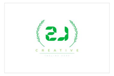 ZJ Green Minimalist Logo Tasarımı Doğal Yapraklar ve Metin Elementleri. Taze doğa ve sağlıklı yaprak logosu tasarımı.
