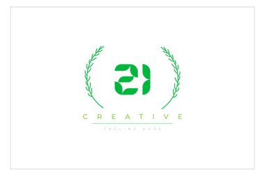 ZI Green Minimalist Logo Tasarımı Doğal Yapraklar ve Metin Elementleri. Taze doğa ve sağlıklı yaprak logosu tasarımı.