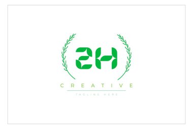 ZH Green Minimalist Logo Tasarımı Doğal Yapraklar ve Metin Elementleri. Taze doğa ve sağlıklı yaprak logosu tasarımı.