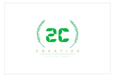 ZC Yeşil Minimalist Logo Tasarımı Doğal Yapraklar ve Metin Elementleri. Taze doğa ve sağlıklı yaprak logosu tasarımı.