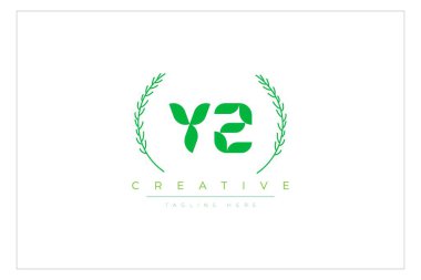 Doğal Yapraklar ve Metin Elementleri içeren YZ Yeşil Minimalist Logo Tasarımı. Taze doğa ve sağlıklı yaprak logosu tasarımı.