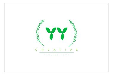 Doğal Yapraklar ve Metin Elementleri içeren YY Yeşil Minimalist Logo Tasarımı. Taze doğa ve sağlıklı yaprak logosu tasarımı.