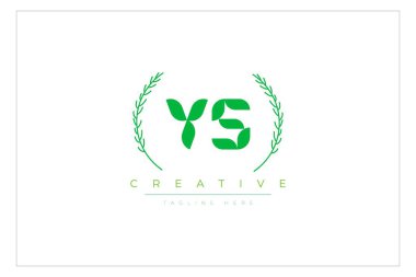 YS Green Minimalist Logo Tasarımı Doğal Yapraklar ve Metin Elementleri. Taze doğa ve sağlıklı yaprak logosu tasarımı.