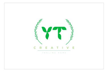 YT Green Minimalist Logo Tasarımı Doğal Yapraklar ve Metin Elementleri. Taze doğa ve sağlıklı yaprak logosu tasarımı.