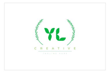 YL Green Minimalist Logo Design Featuring Natural Leaves and Text Elements. Fresh nature and healthy leaf logo design.