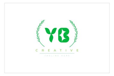 Doğal Yapraklar ve Metin Elementleri içeren YB Yeşil Minimalist Logo Tasarımı. Taze doğa ve sağlıklı yaprak logosu tasarımı.