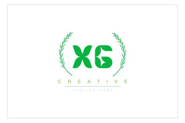 XG Yeşil Minimalist Logo Tasarımı Doğal Yapraklar ve Metin Elementleri. Taze doğa ve sağlıklı yaprak logosu tasarımı.