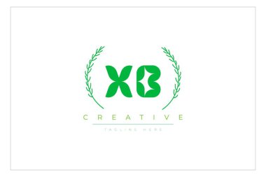 XB Yeşil Minimalist Logo Tasarımı Doğal Yapraklar ve Metin Elementleri. Taze doğa ve sağlıklı yaprak logosu tasarımı.