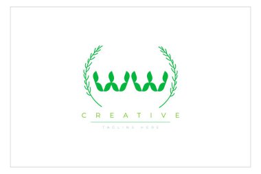 WW Green Minimalist Logo Tasarımı Doğal Yapraklar ve Metin Elementleri. Taze doğa ve sağlıklı yaprak logosu tasarımı.