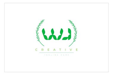 WJ Green Minimalist Logo Tasarımı Doğal Yapraklar ve Metin Elementleri. Taze doğa ve sağlıklı yaprak logosu tasarımı.