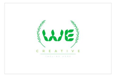 Biz Yeşil Minimalist Logo Tasarımı Doğal Yapraklar ve Metin Elementleri. Taze doğa ve sağlıklı yaprak logosu tasarımı.