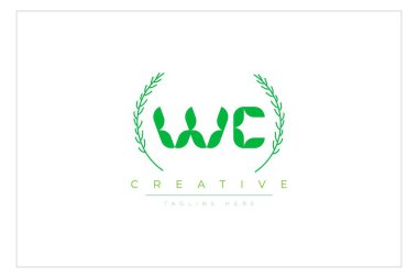WC Green Minimalist Logo Tasarımı Doğal Yapraklar ve Metin Elementleri. Taze doğa ve sağlıklı yaprak logosu tasarımı.
