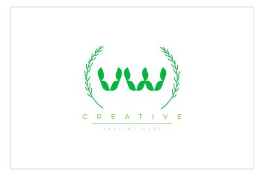 VW Yeşil Minimalist Logo Tasarımı Doğal Yapraklar ve Metin Elementleri. Taze doğa ve sağlıklı yaprak logosu tasarımı.