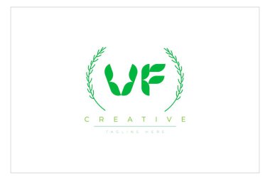 VF Yeşil Minimalist Logo Tasarımı Doğal Yapraklar ve Metin Elementleri. Taze doğa ve sağlıklı yaprak logosu tasarımı.