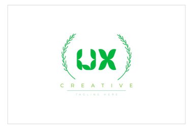 UX Green Minimalist Logo Tasarımı Doğal Yapraklar ve Metin Elementleri. Taze doğa ve sağlıklı yaprak logosu tasarımı.