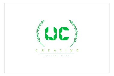 UC Yeşil Minimalist Logo Tasarımı Doğal Yapraklar ve Metin Elementleri. Taze doğa ve sağlıklı yaprak logosu tasarımı.