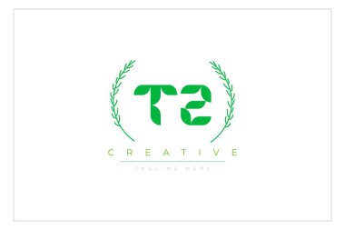 Doğal Yapraklar ve Metin Elementleri içeren TZ Yeşil Minimalist Logo Tasarımı. Taze doğa ve sağlıklı yaprak logosu tasarımı.
