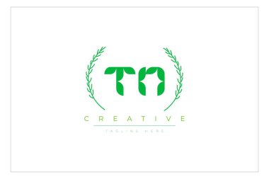 TN Yeşil Minimalist Logo Tasarımı Doğal Yapraklar ve Metin Elementleri. Taze doğa ve sağlıklı yaprak logosu tasarımı.