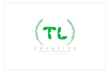 TL Yeşil Minimalist Logo Tasarımı Doğal Yapraklar ve Metin Elementleri. Taze doğa ve sağlıklı yaprak logosu tasarımı.