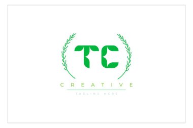 TC Green Minimalist Logo Tasarımı Doğal Yapraklar ve Metin Elementleri. Taze doğa ve sağlıklı yaprak logosu tasarımı.