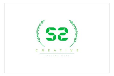 SZ Yeşil Minimalist Logo Tasarımı Doğal Yapraklar ve Metin Elementleri. Taze doğa ve sağlıklı yaprak logosu tasarımı.