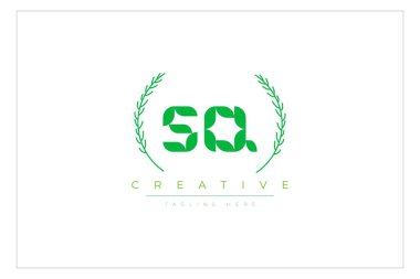 SQ Green Minimalist Logo Tasarımı Doğal Yapraklar ve Metin Elementleri. Taze doğa ve sağlıklı yaprak logosu tasarımı.