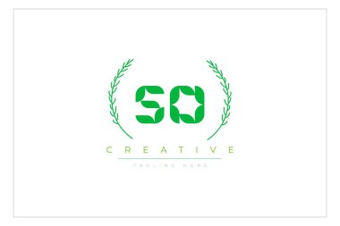So Green Minimalist Logo Tasarımı Doğal Yapraklar ve Metin Elementleri. Taze doğa ve sağlıklı yaprak logosu tasarımı.