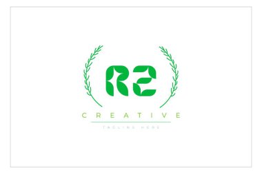 RZ Yeşil Minimalist Logo Tasarımı Doğal Yapraklar ve Metin Elementleri. Taze doğa ve sağlıklı yaprak logosu tasarımı.