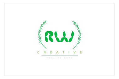 RW Yeşil Minimalist Logo Tasarımı Doğal Yapraklar ve Metin Elementleri. Taze doğa ve sağlıklı yaprak logosu tasarımı.