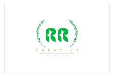 RR Green Minimalist Logo Tasarımı Doğal Yapraklar ve Metin Elementleri. Taze doğa ve sağlıklı yaprak logosu tasarımı.