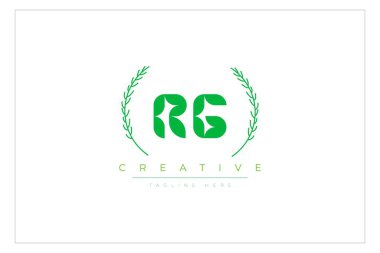 RG Green Minimalist Logo Tasarımı Doğal Yapraklar ve Metin Elementleri. Taze doğa ve sağlıklı yaprak logosu tasarımı.