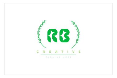 RB Green Minimalist Logo Tasarımı Doğal Yapraklar ve Metin Elementleri. Taze doğa ve sağlıklı yaprak logosu tasarımı.