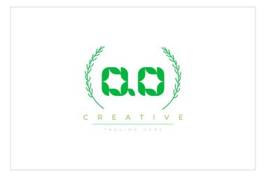 QO Green Minimalist Logo Tasarımı Doğal Yapraklar ve Metin Elementleri. Taze doğa ve sağlıklı yaprak logosu tasarımı.