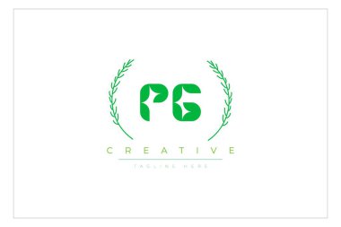 PG Green Minimalist Logo Tasarımı Doğal Yapraklar ve Metin Elementleri. Taze doğa ve sağlıklı yaprak logosu tasarımı.