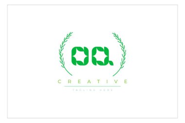 OQ Yeşil Minimalist Logo Tasarımı Doğal Yapraklar ve Metin Elementleri. Taze doğa ve sağlıklı yaprak logosu tasarımı.