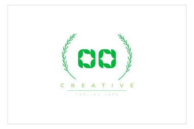 OO Yeşil Minimalist Logo Tasarımı Doğal Yapraklar ve Metin Elementleri. Taze doğa ve sağlıklı yaprak logosu tasarımı.
