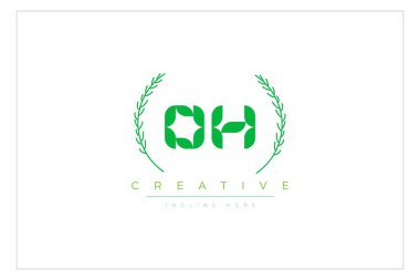 Oh Green Minimalist Logo Tasarımı Doğal Yapraklar ve Metin Elementleri. Taze doğa ve sağlıklı yaprak logosu tasarımı.