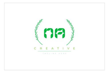 NA Green Minimalist Logo Tasarımı Doğal Yapraklar ve Metin Elementleri. Taze doğa ve sağlıklı yaprak logosu tasarımı.