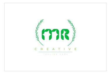 MR Green Minimalist Logo Tasarımı Doğal Yapraklar ve Metin Elementleri. Taze doğa ve sağlıklı yaprak logosu tasarımı.
