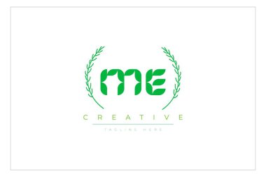 ME Green Minimalist Logo Tasarımı Doğal Yapraklar ve Metin Elementleri. Taze doğa ve sağlıklı yaprak logosu tasarımı.