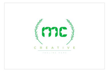 MC Green Minimalist Logo Tasarımı Doğal Yapraklar ve Metin Elementleri. Taze doğa ve sağlıklı yaprak logosu tasarımı.